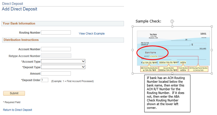 direct deposit account details