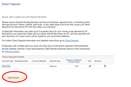 direct deposit add account