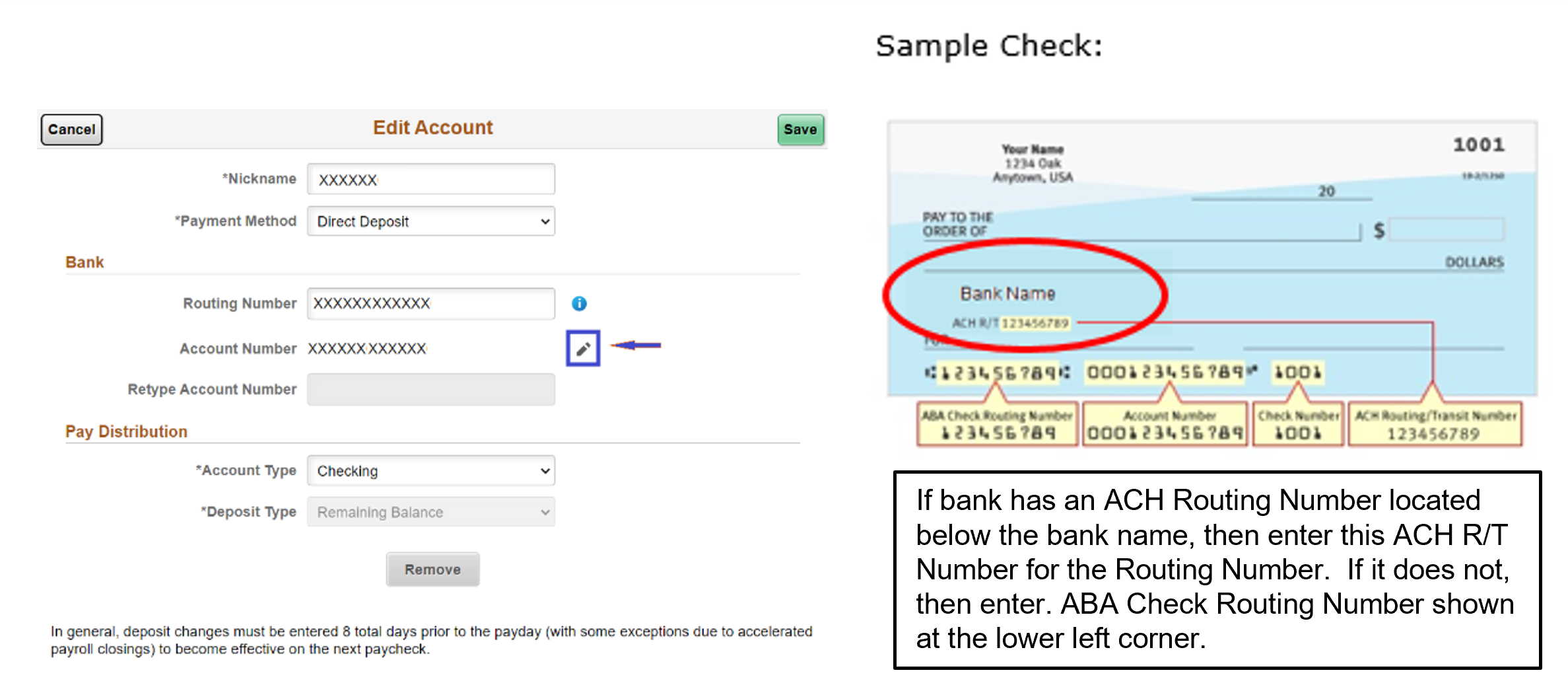 direct deposit change balance account details